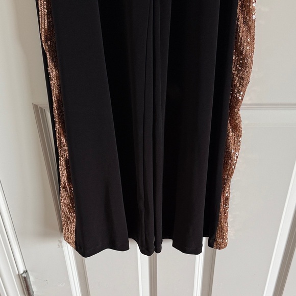 Julian Chang Mixed Media Black Pull On Pants Gold Sequin Side Stripe Small - Picture 4 of 10